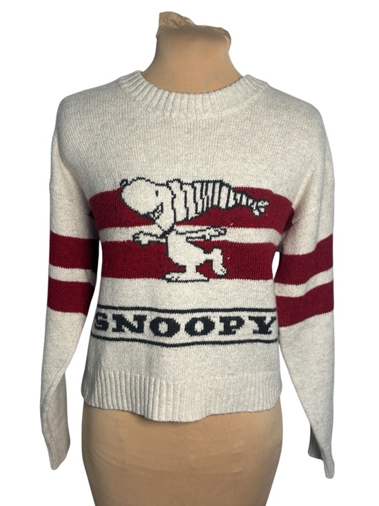 American Eagle Outfitters Sweaters - AE x Peanuts Snoopy Graphic Sweater Cream Red Striped Cozy Knit Size XS